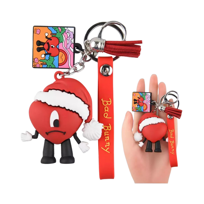 3D Santa Hat Bad Bunny Heart Key Chain